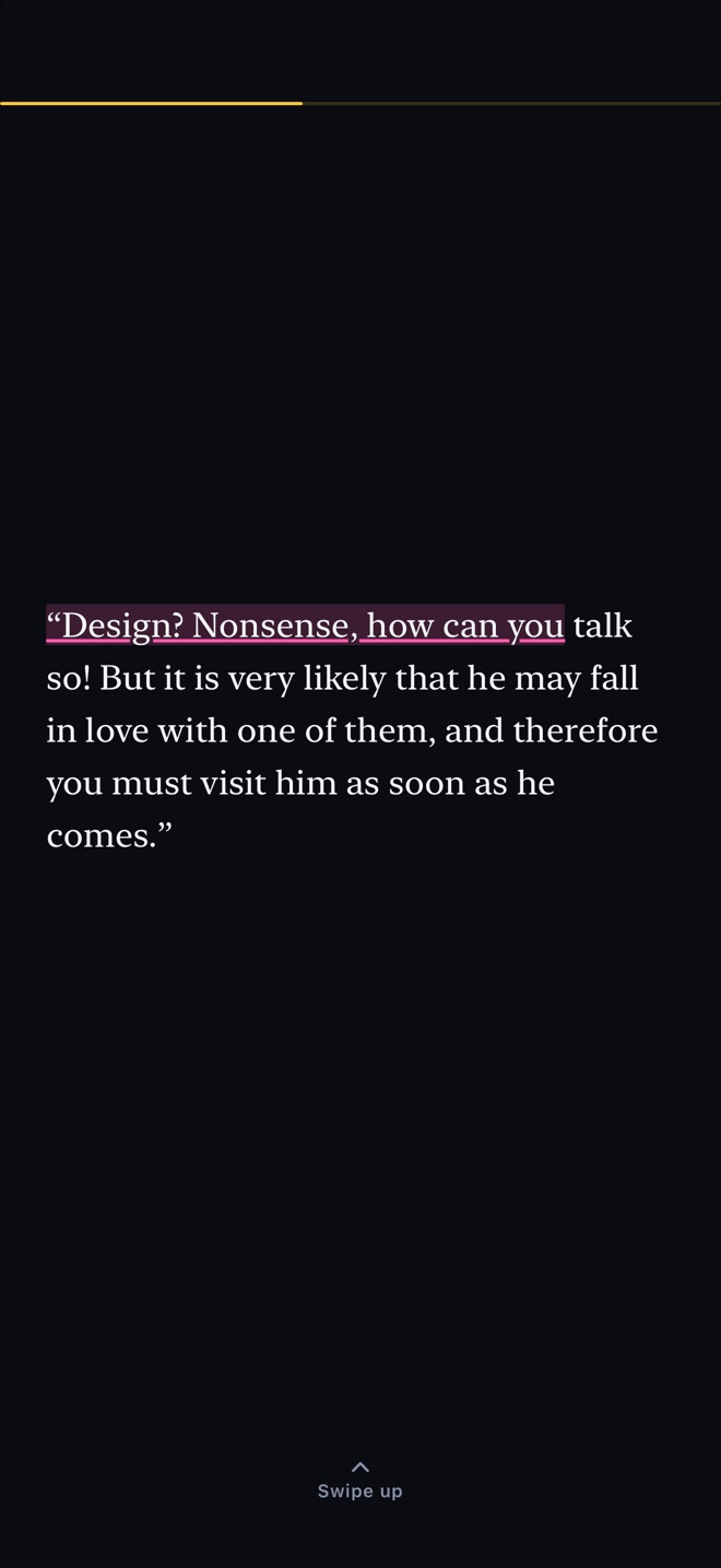 A saved highlight on a screen of Pride and Prejudice